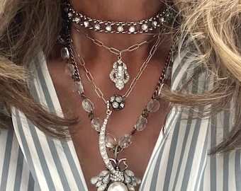 Beeholden//Silver Plated Crystal Rhinestone Bee Crescent Moon Pendant Necklaces (Sold Separately)