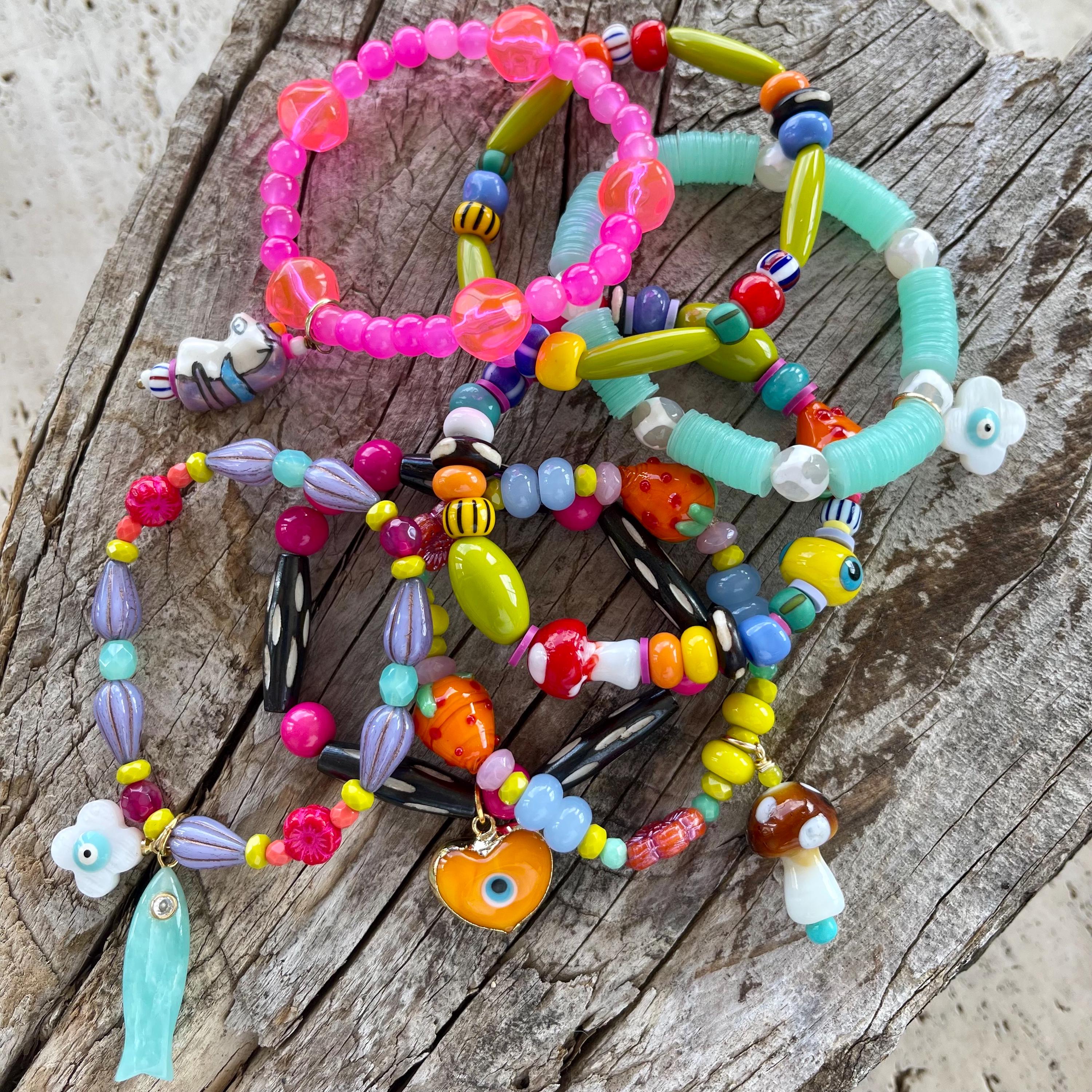 Color Me Happy//fun Colorful Charm and Beaded Stretch Bracelets Each ...