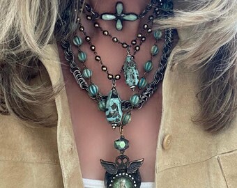 Atlantis//ocean jasper pendant necklaces each sold separately//hematite chain//adjustable length