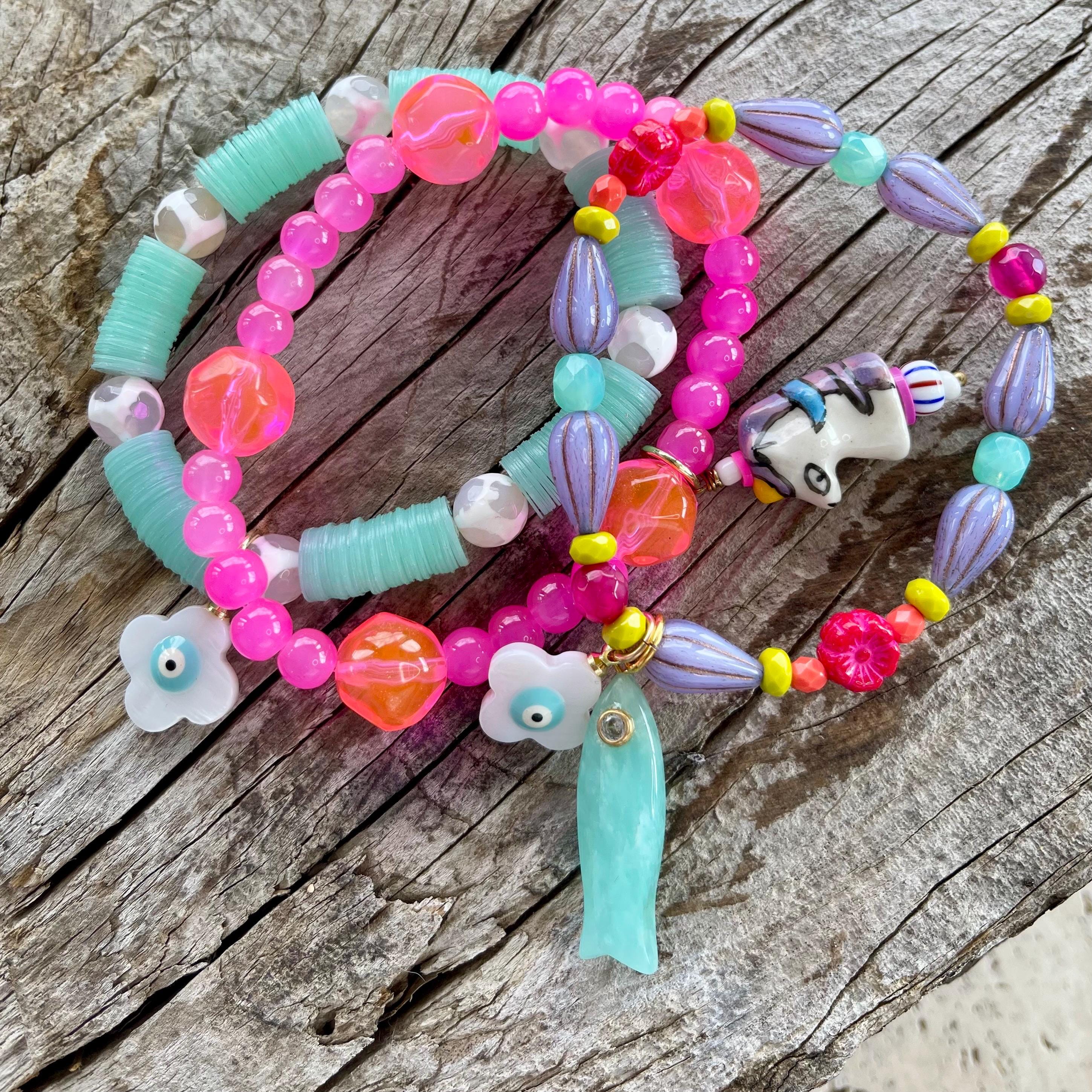 Color Me Happy//fun Colorful Charm and Beaded Stretch Bracelets Each ...