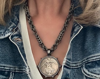 Victory Lap//winged victory replica medallion necklace with ball chain extender and vintage mesh chain//removable pendant