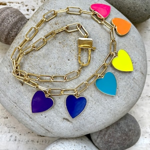 Psychedelic//colorful chain and heart charm layering necklaces each sold separately//enamel jewelry//neon rainbow jewelry//prices vary