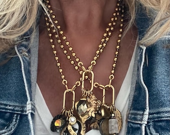 Spellbound//charm set necklaces with removable gold filled charm holder//plated ball chain
