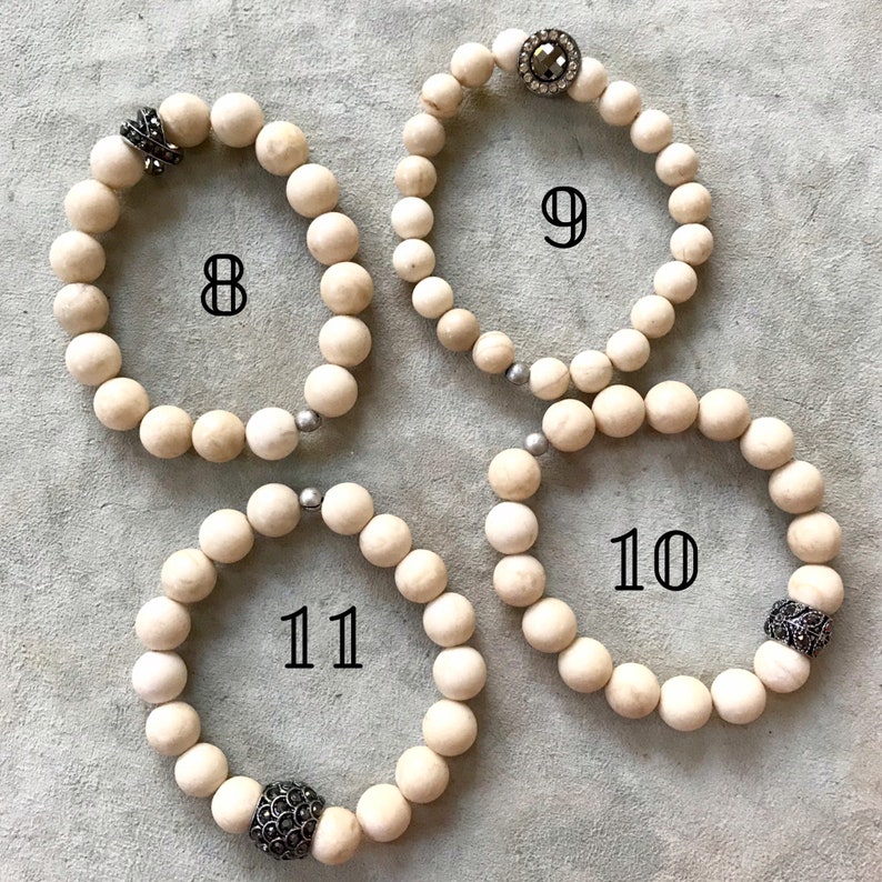 Neutral Glam//beaded Bracelets in Fossil Jasper Hematite Etsy