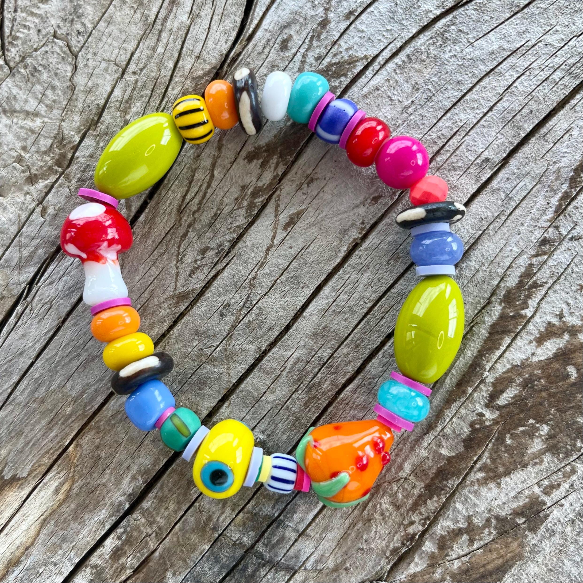 Color Me Happy//fun Colorful Charm and Beaded Stretch Bracelets Each ...