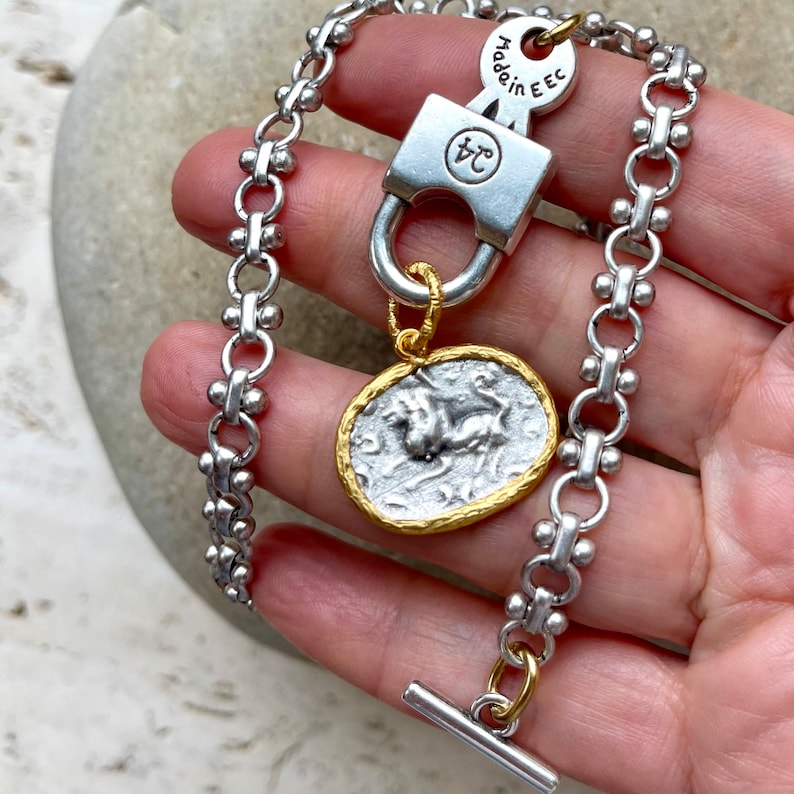 Roman Empire//silver plated specialty chain with lock-style toggle and Roman-replica lion medallion//choose style//each sold separately image 7
