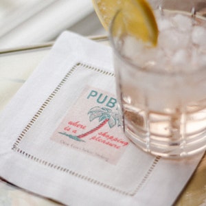 Linen Cocktail Napkin Set Vintage Matchboxes Summer Happy Hour Table Decor Perfect gift for hostess, bridesmaids gift, bachelorette party
