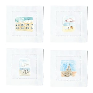 Linen Cocktail Napkin Set | Coastal Beach Umbrella | Summer Happy Hour Table Decor | Perfect gift for hostess, bridesmaids, bachelorette