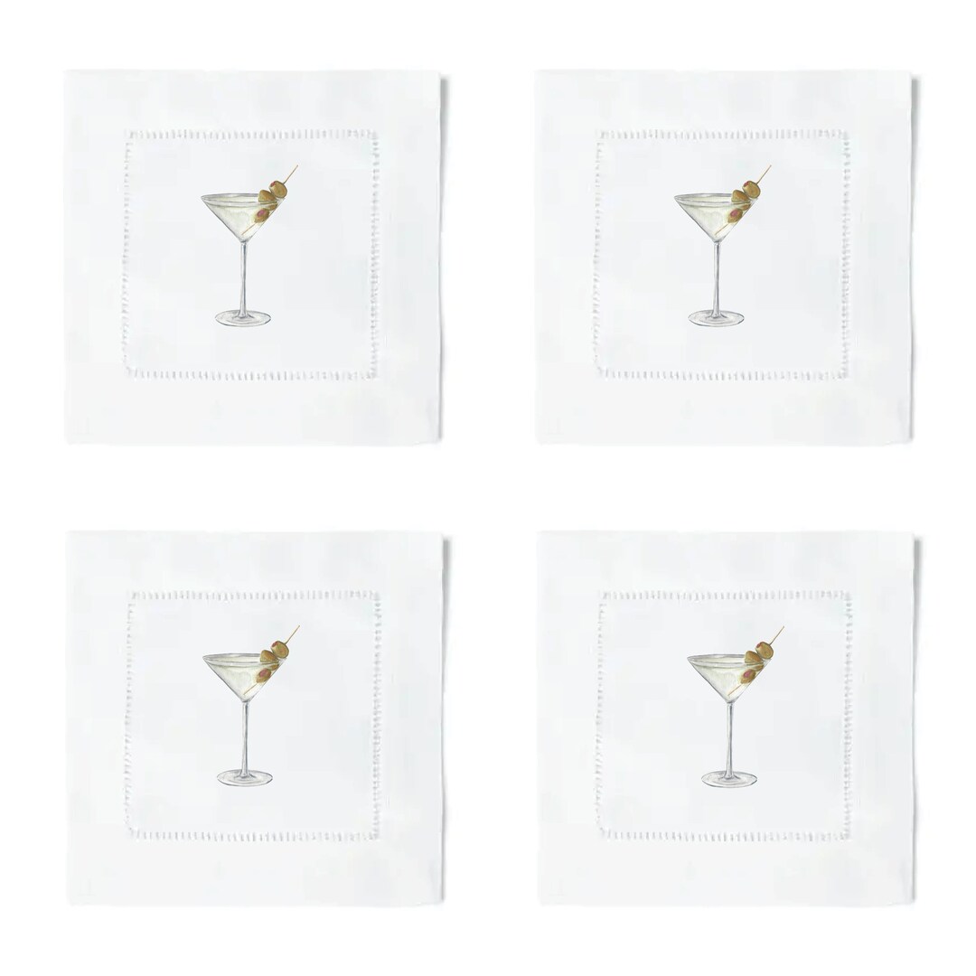 Linen Cocktail Napkin Vintage Dirty Martini Cocktail Napkin Set Dirty