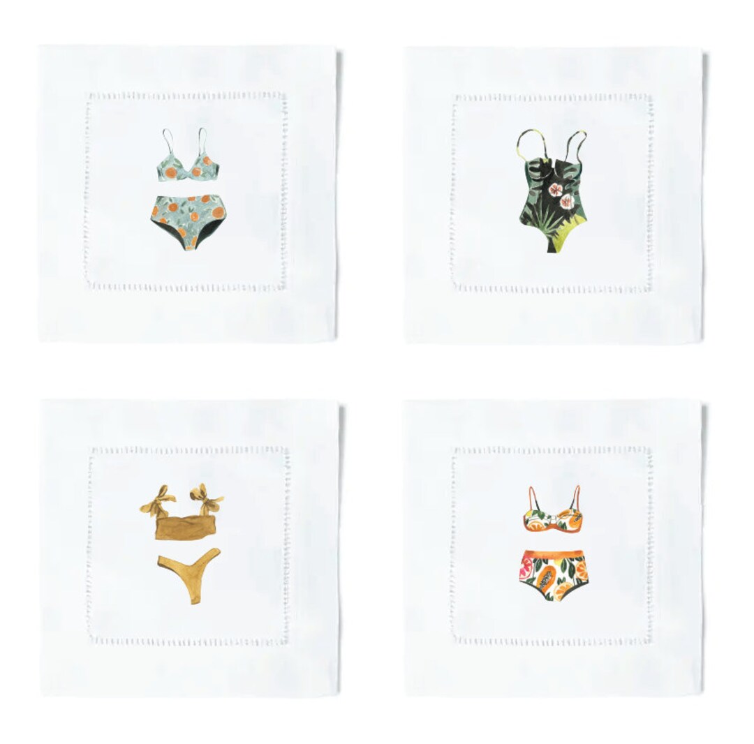 Linen Cocktail Napkin Vintage Bikinis Printed Cocktail Napkin Summer