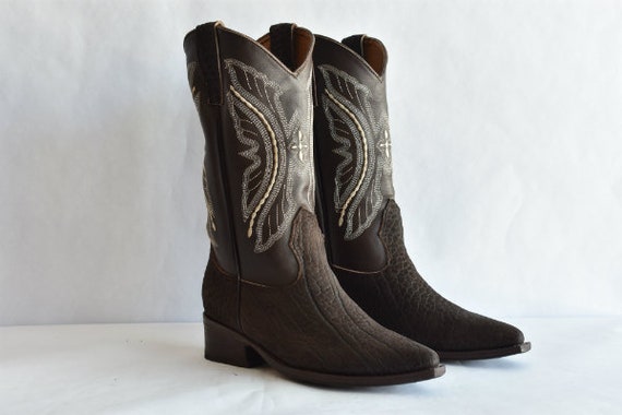 Bull Neck Leather Cowboy Boots