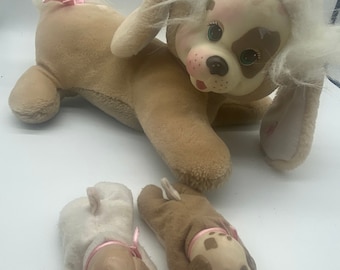 Mama and Babies Beige Dog with 2 Puppies Stuffed Toy Dog 1991 Hasbro Puppy Surprise Plush Dog with Puppies Vintage Soft Toy