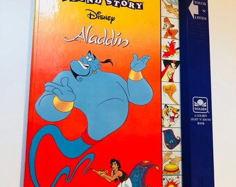 1992 Disneys Aladdin golden sound story hardback press and play book