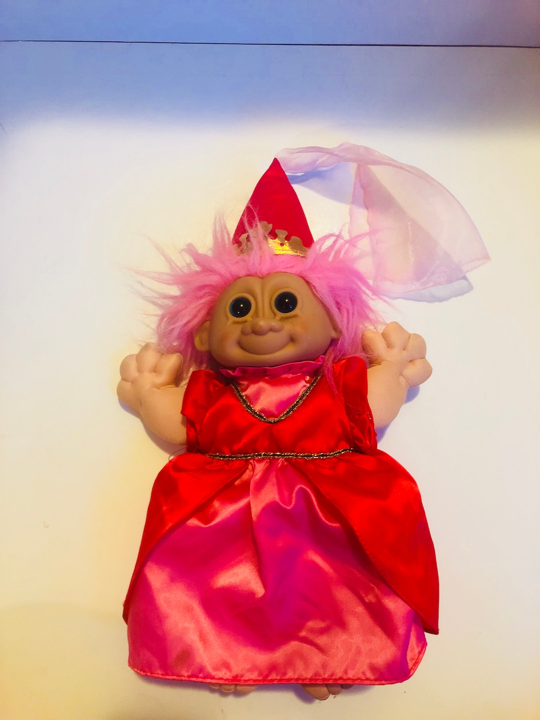 1990s Troll Plush Toy Doll Girl Wizard/genie Hat in Pink Dress With