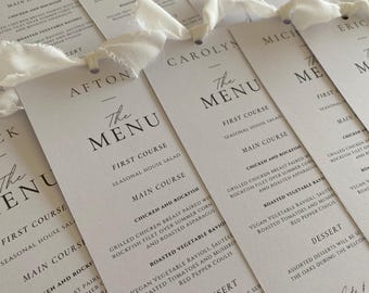 Menù di nozze personalizzato stampato con nastro, cancelleria semplice, menù di nozze e biglietto da visita, menù personalizzato, biglietti di nozze