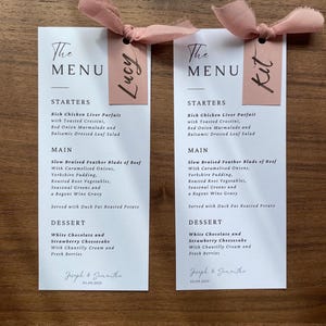 Personalised printed Wedding Menu with Ribbon, Simple stationery, Wedding Menu and name card, Personalised menu, Wedding Menu Cards