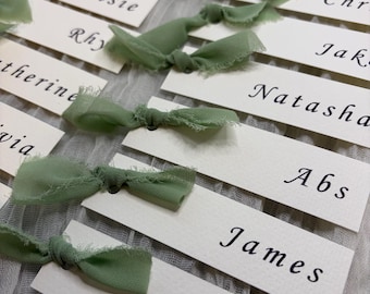 Personalised Wedding Place Cards | Ribbon Name card, personalised, Ribbon place card, birthday, engagement, hen do