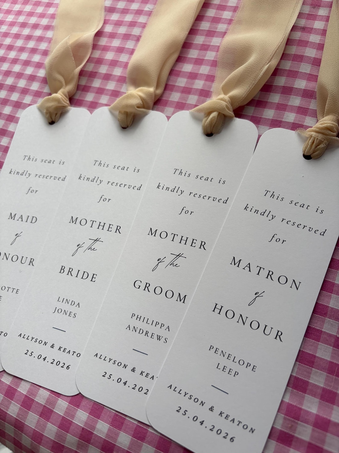 Bookmark Seating Card Personalised Wedding Reserved Seat Signs, Bookmark Style Seating Tags ...