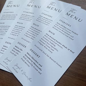 Personalised printed Wedding Menu, Simple Minimalist stationery, Wedding Menu and name card, Personalised menu, Wedding Menu Cards