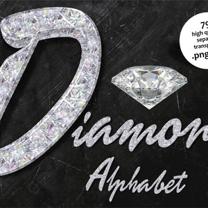 Diamond Alphabet Clipart, Diamond Crystal Alphabet PNG Files, Crystal Letters Numbers PNG Clipart, Silver Alphabet Clipart, Jewelry Letters