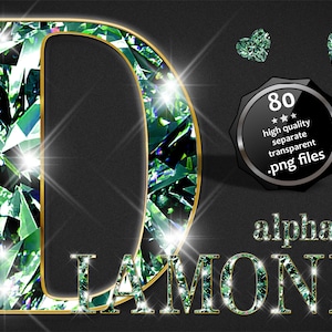 Esmeralda verde diamante alfabeto ART Clipart, diamante en oro alfabeto PNG, números verdes PNG Clipart, Glam Alphabet Clipart, letras de joyería