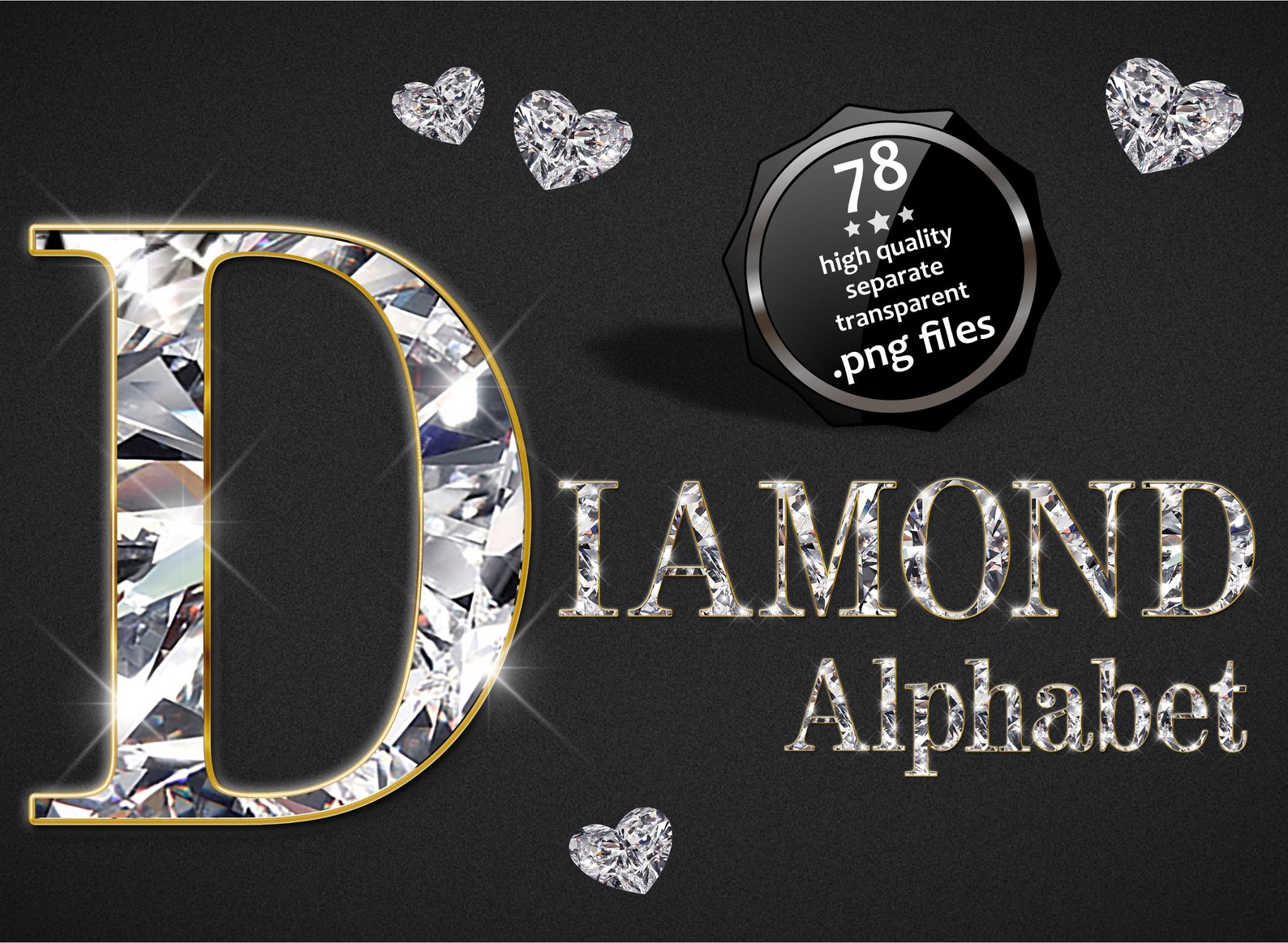Gold Diamond Alphabet ART Clipart Diamond in Gold Alphabet | Etsy