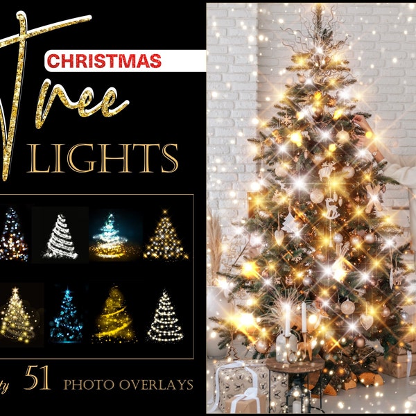 51 Christmas Tree Lights Overlays, Sparkling Tree, Photoshop New Year Tree Shiny Decoration, Xmas Tree Bokeh, Christmas Tree Glow Effect