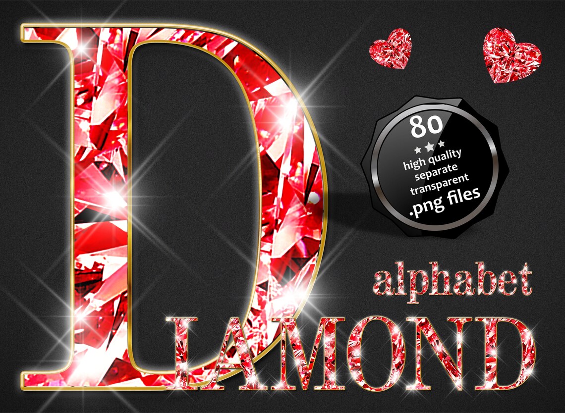 Red Diamond Alphabet ART Clipart, Diamond in Gold Alphabet PNG Files ...