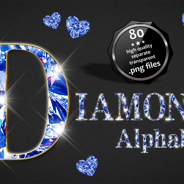 Blue Diamond Alphabet ART Clipart, Blue Topaz Diamond in Gold Alphabet PNG, Blue Numbers PNG Clipart, Glam Alphabet Clipart, Jewelry Letters