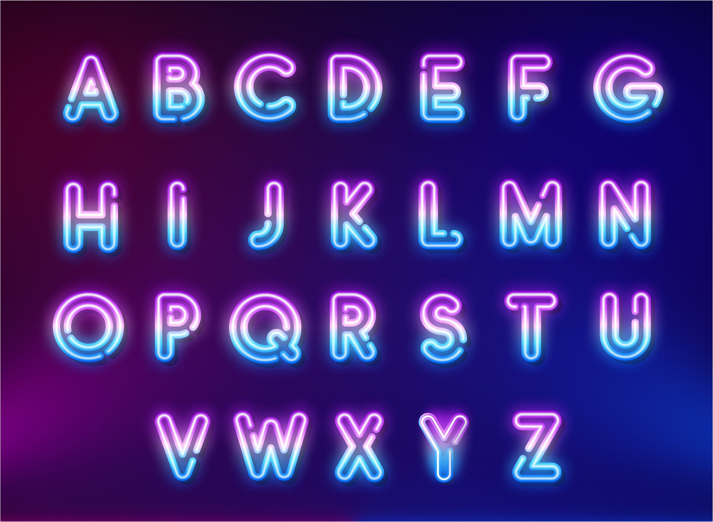 Neon Alphabet Clipart Neon Alphabet PNG Files Neon Letters | Etsy