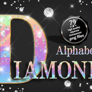 Glam Holographic Diamond Alphabet ART Clipart, Holographic in Gold Alphabet PNG, Sparkling Diamonds Letters Numbers Symbols, Jewelry Letters