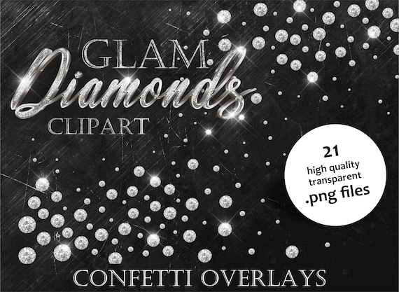 21 Glam Diamond Confetti Overlays, Diamond Clipart, Jewels Overlays PNG Files, Gems Clipart, Glam Confetti, Diamond Borders, Silver Confetti