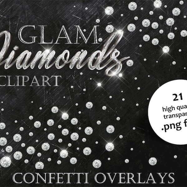 21 Glam Diamond Confetti Overlays, Diamond Clipart, Jewels Overlays PNG Files, Gems Clipart, Glam Confetti, Diamond Borders, Silver Confetti