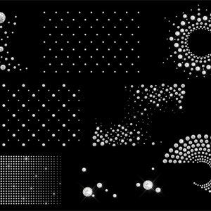 May include: A set of nine different designs made of white diamonds on a black background. The designs include a circle, a square, a rectangle, a spiral, a wave, and a few scattered diamonds.