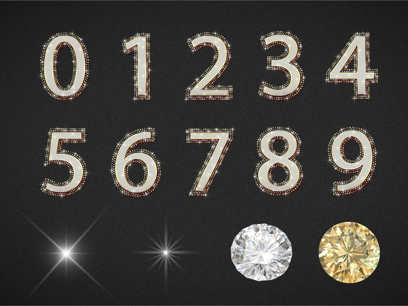 Diamond Numbers Clipart Diamonds in Gold Numbers PNG Files Etsy España