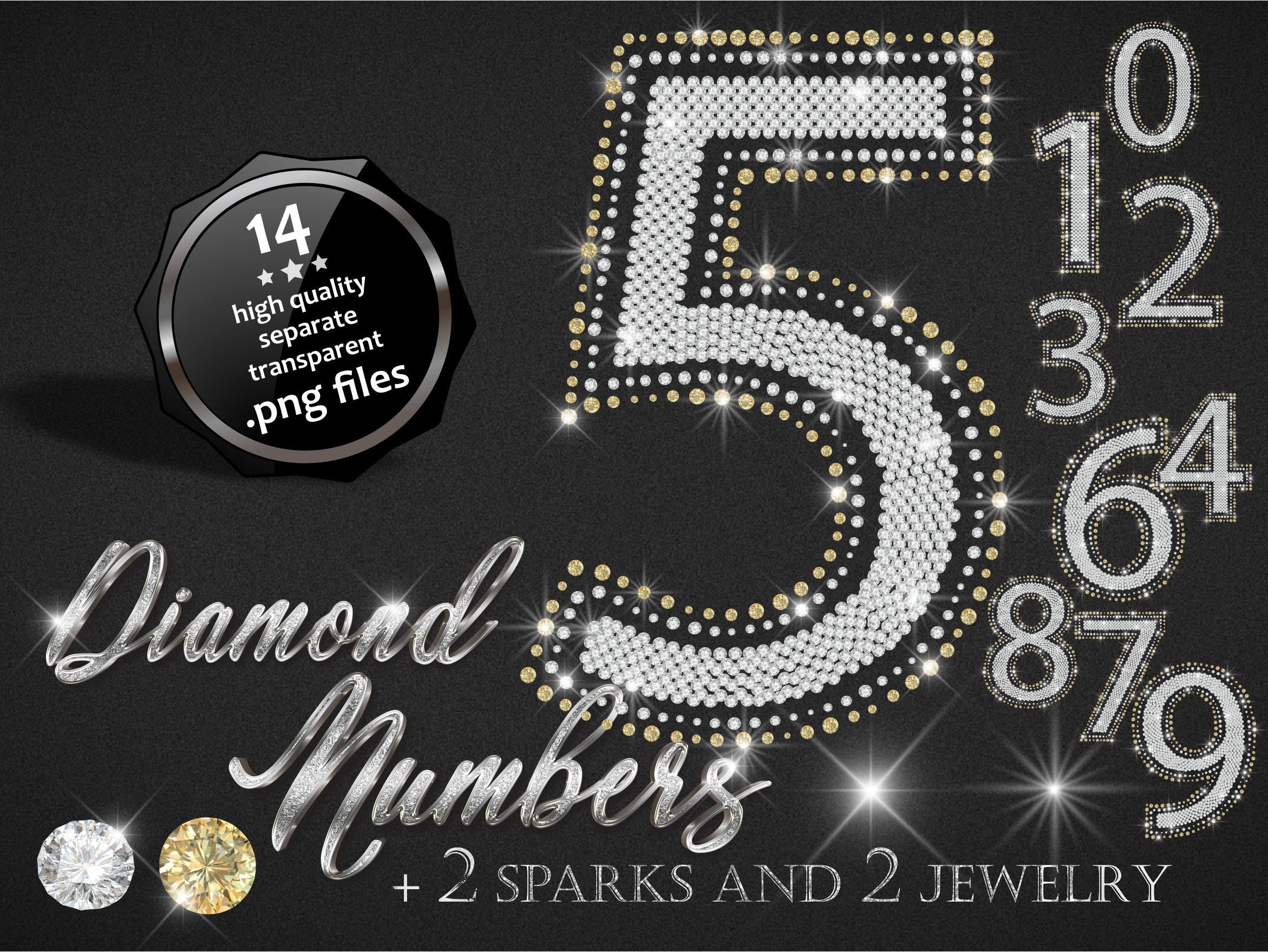 Diamond Numbers Clipart Diamonds in Numbers PNG Files Etsy