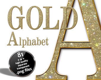 Sparkling Gold Alphabet Clipart. Luxury Letters Numbers with Colored Gems. Golden Signature Lettering Logo. Modern Font for Social Posts