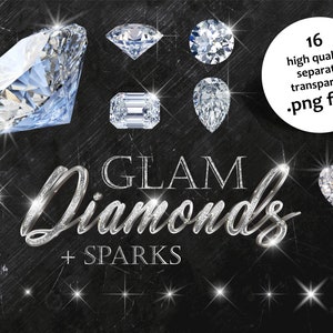 7 Glam Diamonds + 9 Sparks Überlagerungen, PNG Overlays, Hochzeit Diamanten und Lichter, Foto-Schicht, Licht Overlays Clipart Photoshop