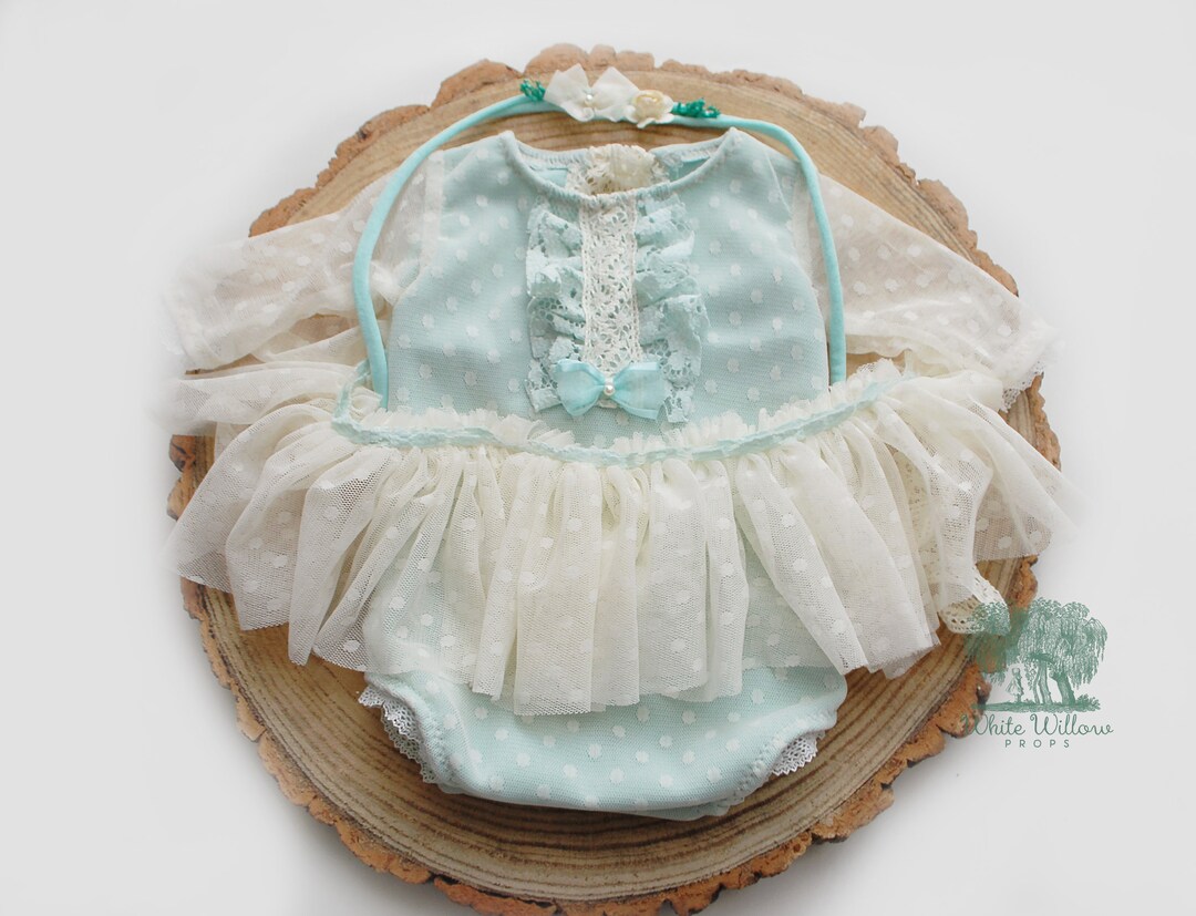 Mint Green Baby Girl Dress/romper Newborn Girl Shabby Romper Etsy