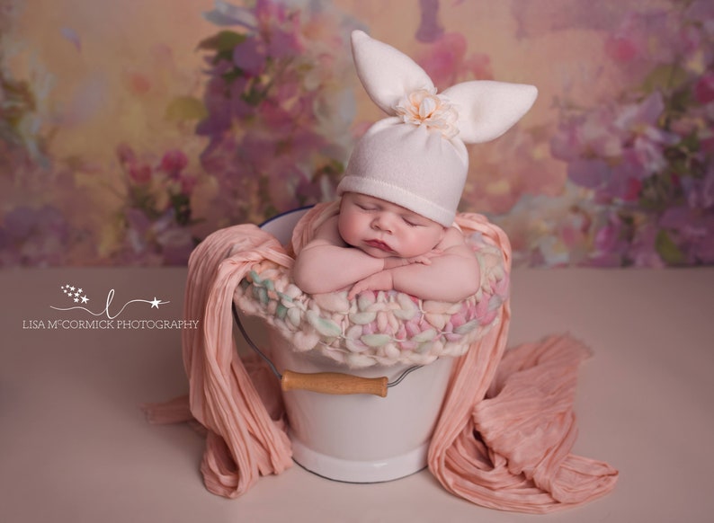 baby girl bunny hat newborn Easter photo prop Pale peach bunny hat Newborn photography prop