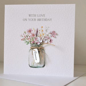 Personalised Birthday Card for Her | Wildflower Mason Jar | Luxury Greeting Card image 2