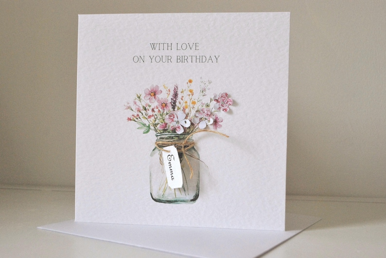 Personalised Birthday Card for Her | Wildflower Mason Jar | Luxury Greeting Card image 2