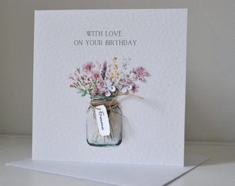 3D Personalised Birthday card, 3D Flower Birthday Card, Handmade Gift, Personalised Greeting, Unique Keepsake, Special Occasion Card
