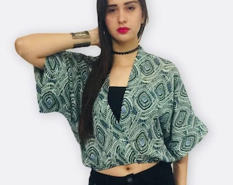 Citrus Label Forest Print Cropped Kaftaan Top