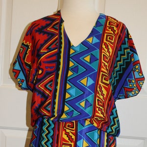 Vintage 80&#39;s 90&#39;s Womens Multicolor Long Maxi Dashiki Caftan Aztec Dress- Size Medium