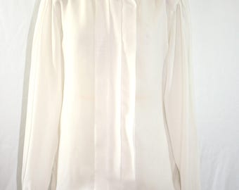 Why Sheer!! 80's Cream Silky Sheer  Secretary Blouse  Size 14