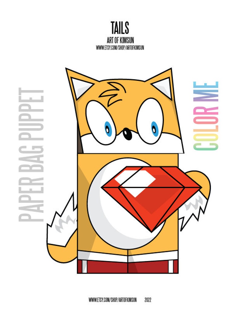 Printable Sonic the Hedgehog Tails Paper Bag Puppet Cut Out - Etsy India