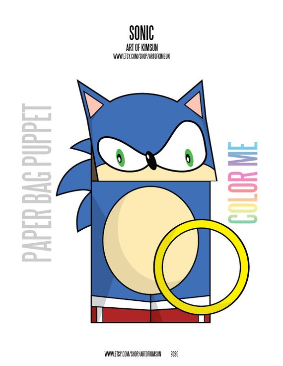 Printable Sonic the Hedgehog Paper Bag Puppet Cut Out B&W