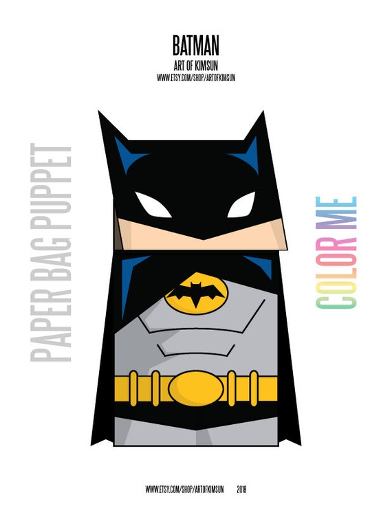 Printable Batman Paper Bag Puppet Cut Out B&W