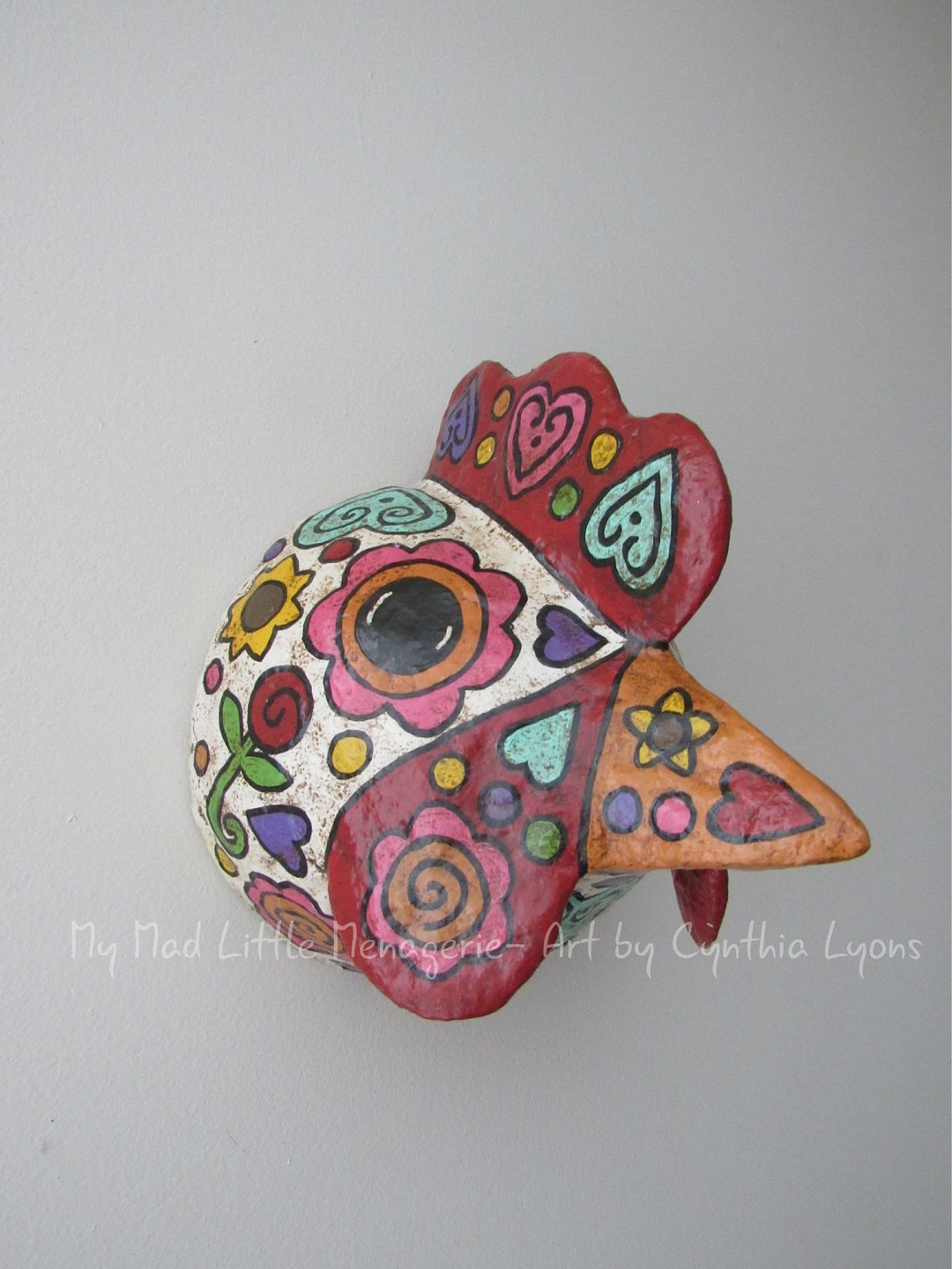 Paper Mache Chicken Head Mexican Chicken Art Day of the Dead Etsy